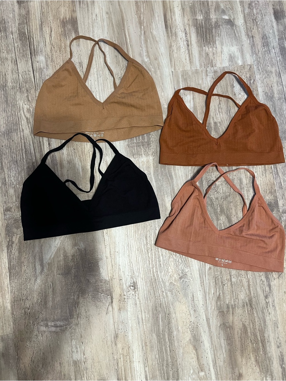 4-Pack Ribbed Bralette Set in Black, Tan, Rust, Dusty Rose